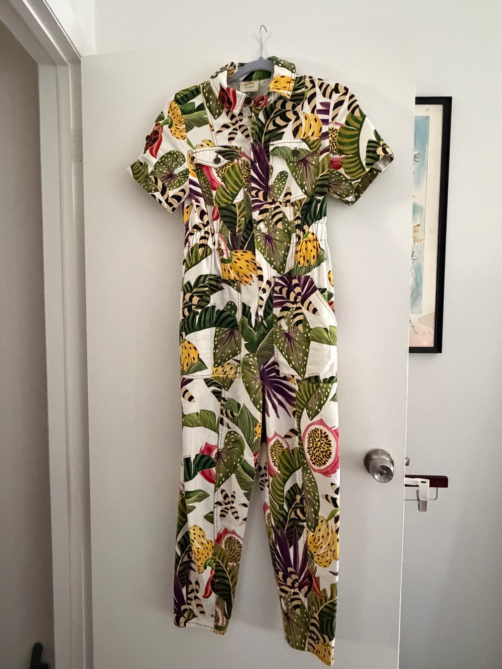 Farm Rio Tropical Leaf Print Jumpsuit Dress - White Green